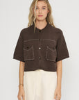Cotton Stitched Top, Brown