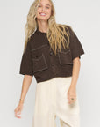 Cotton Stitched Top, Brown