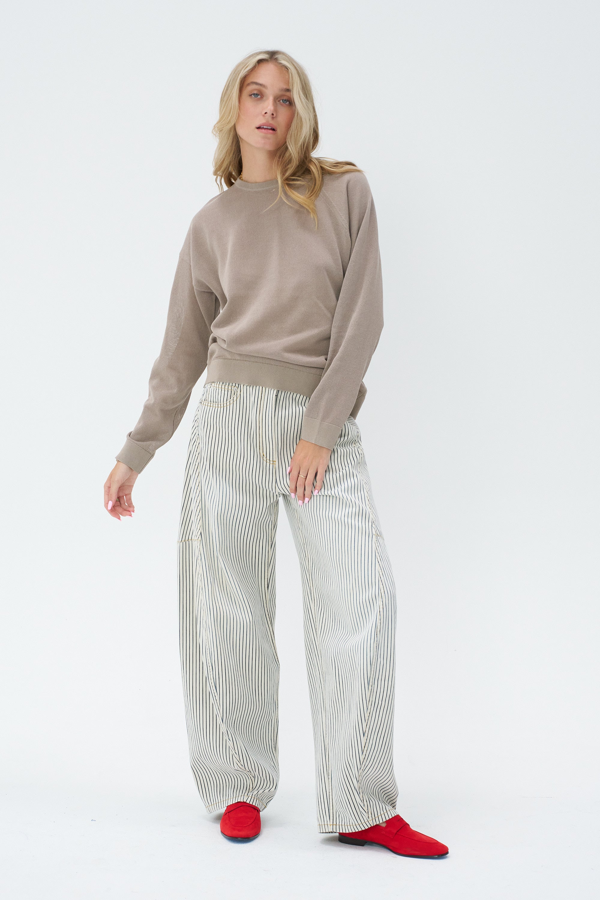 TIBI - Sid Jean Stone Washed Stripe Pant, Navy Multi