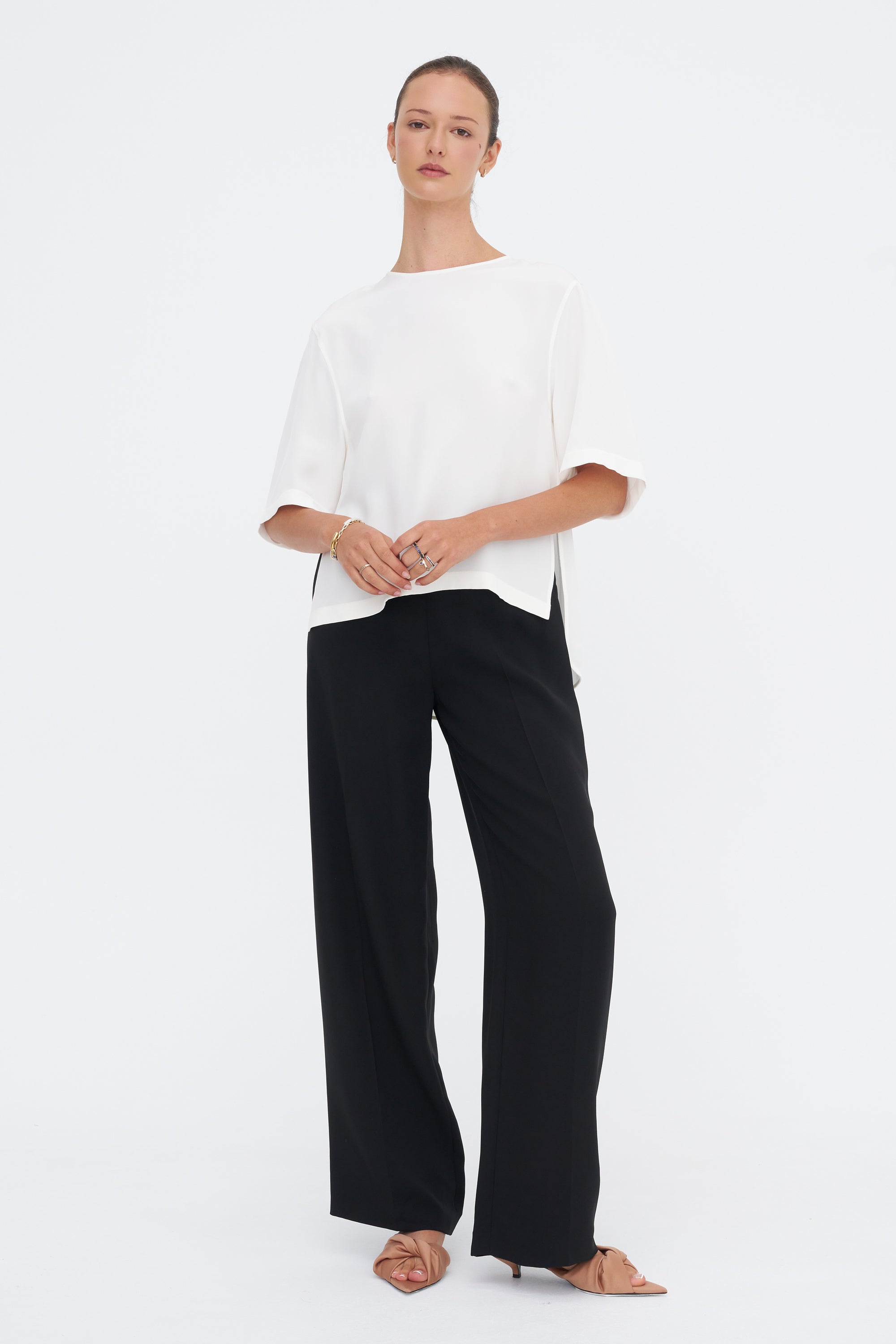 India Silk Boxy T-Shirt, Off White