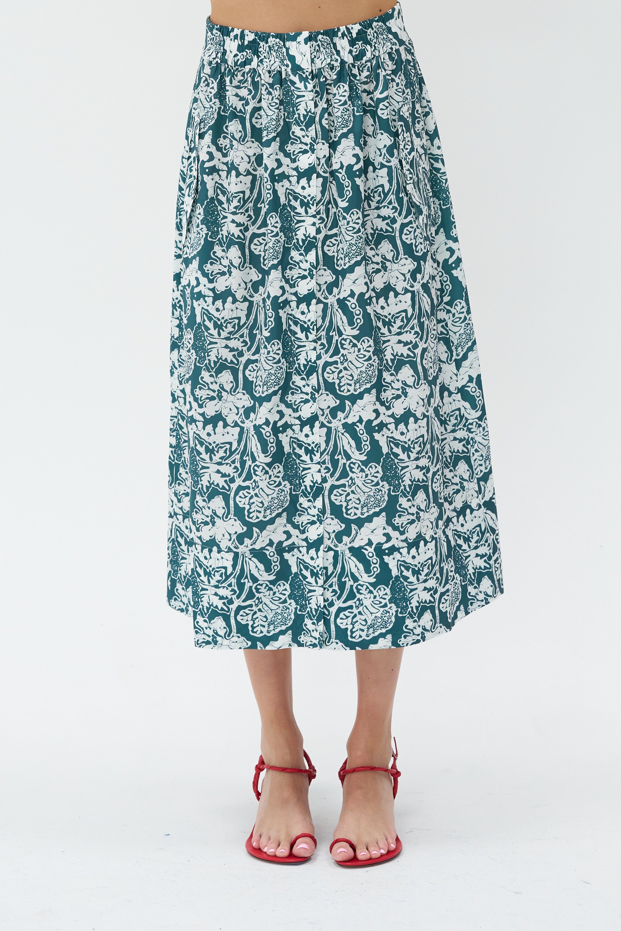 TIBI - Recycled Nylon Batik Full Skirt, Dark Hunter Green