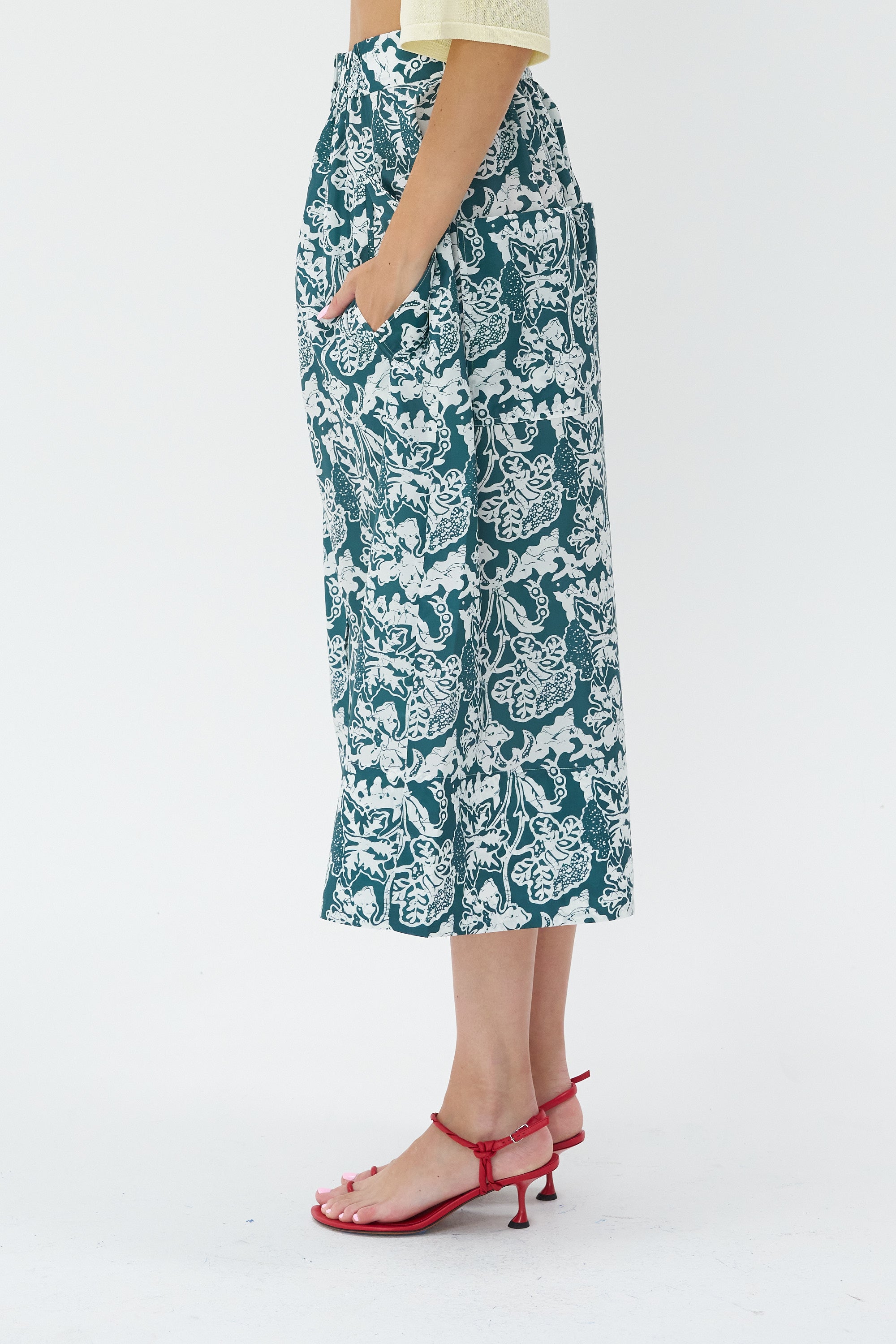 TIBI - Recycled Nylon Batik Full Skirt, Dark Hunter Green
