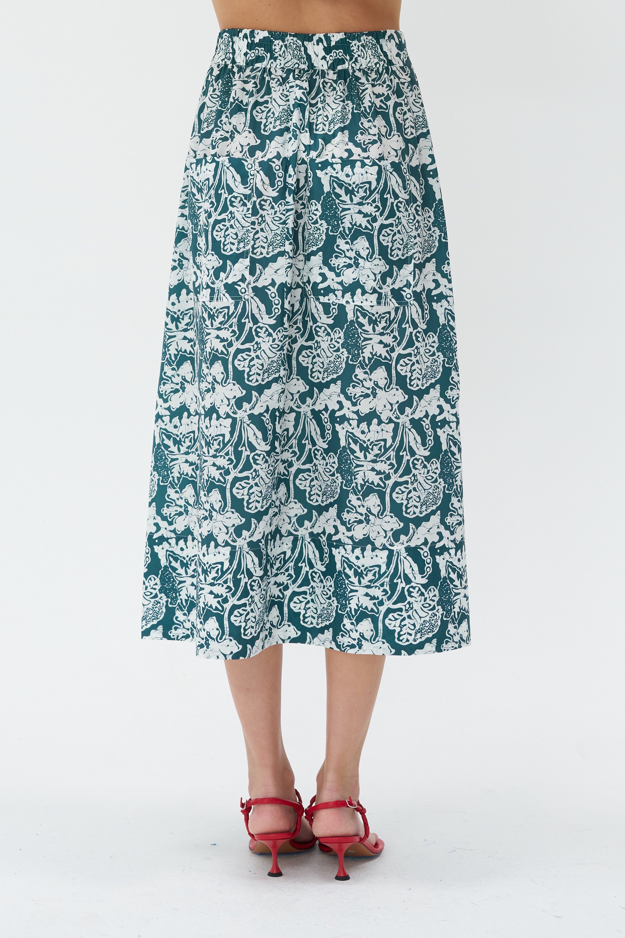 TIBI - Recycled Nylon Batik Full Skirt, Dark Hunter Green