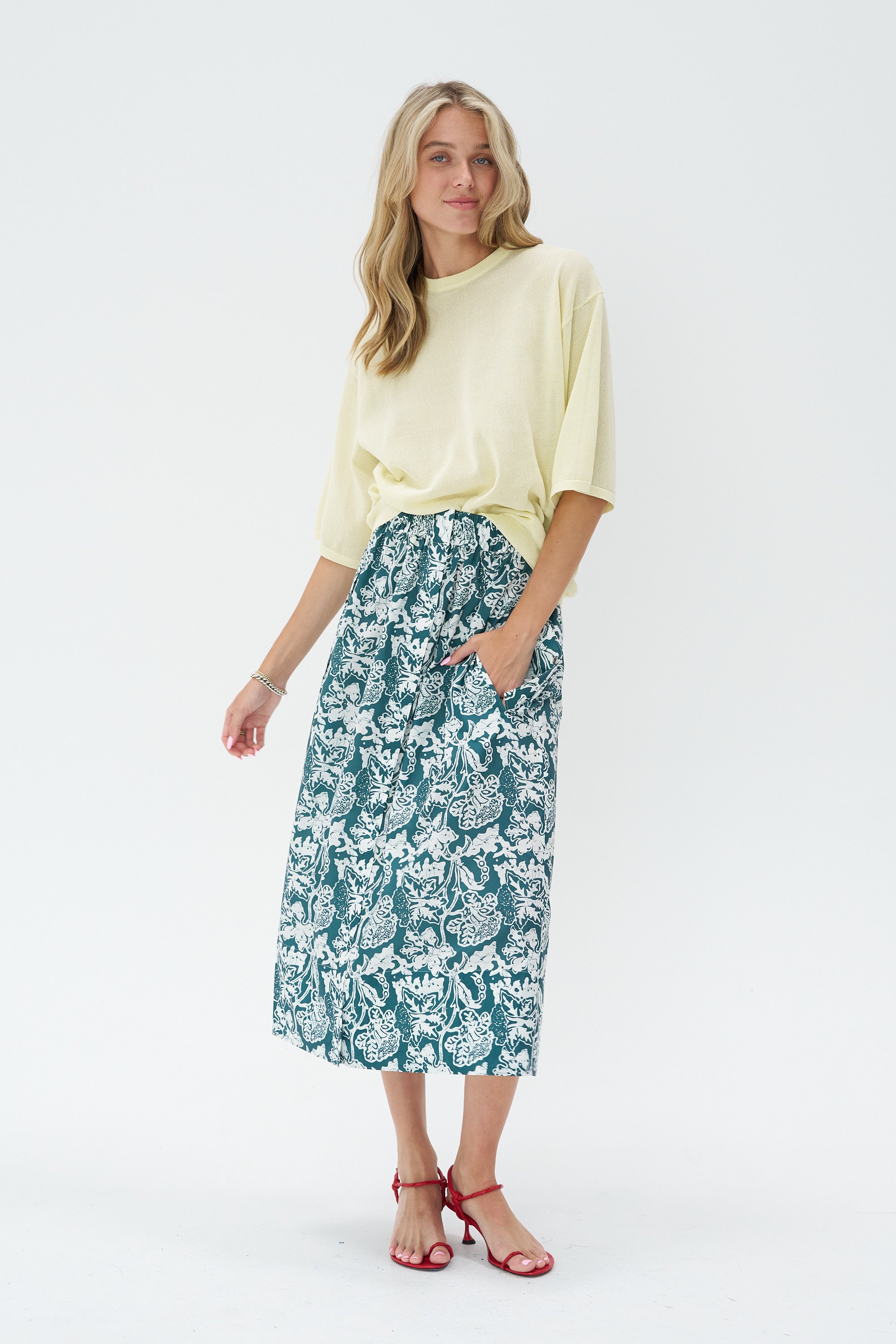 TIBI - Recycled Nylon Batik Full Skirt, Dark Hunter Green