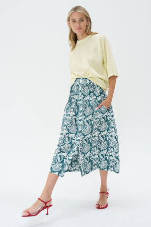 TIBI - Recycled Nylon Batik Full Skirt, Dark Hunter Green