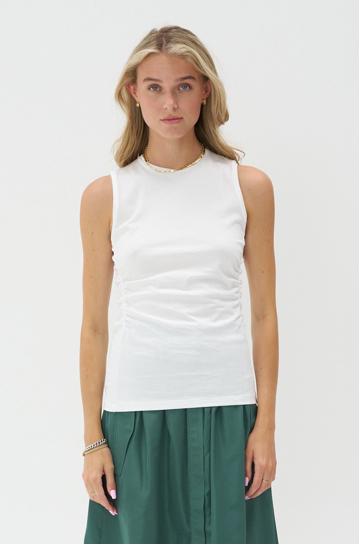 TIBI - T-Shirting Shirred Crewneck, White