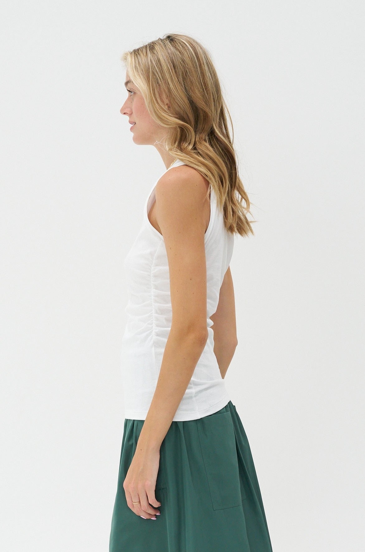 TIBI - T-Shirting Shirred Crewneck, White