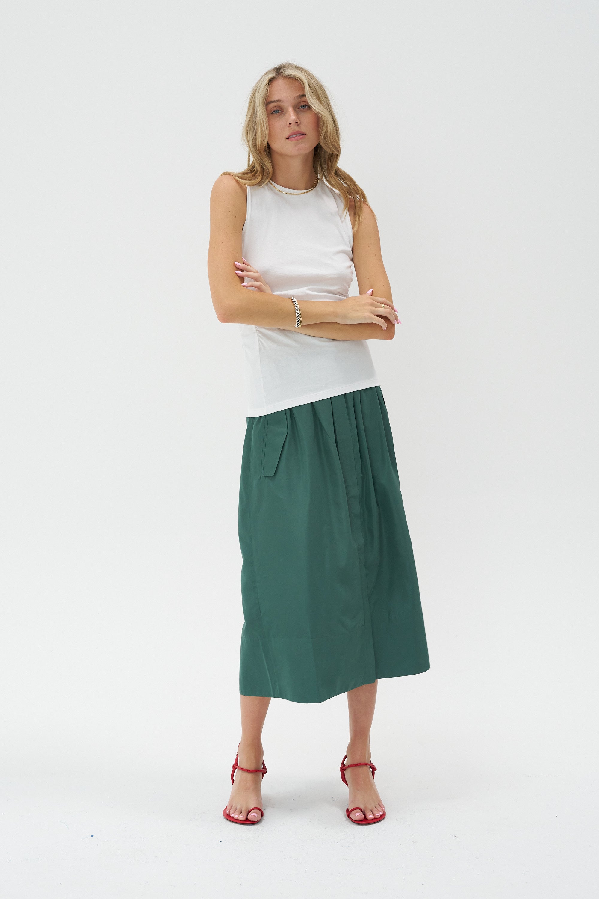 TIBI - T-Shirting Shirred Crewneck, White