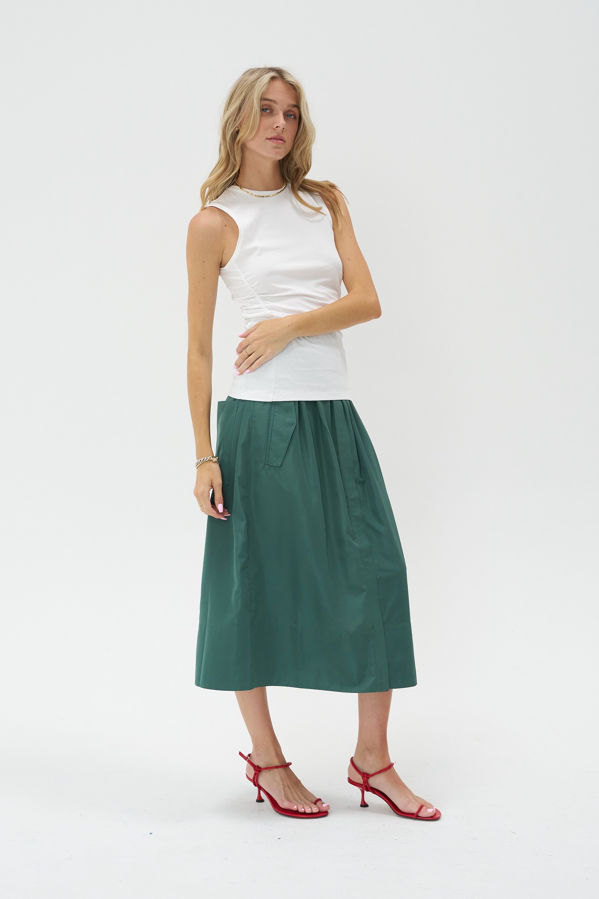TIBI - T-Shirting Shirred Crewneck, White