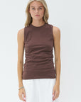 TIBI - Tshirting Shirred Crewneck Top, Cacao