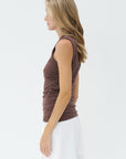 TIBI - Tshirting Shirred Crewneck Top, Cacao