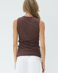 TIBI - Tshirting Shirred Crewneck Top, Cacao