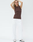 TIBI - Tshirting Shirred Crewneck Top, Cacao