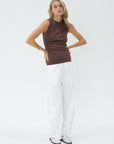 TIBI - Tshirting Shirred Crewneck Top, Cacao