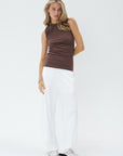 TIBI - Tshirting Shirred Crewneck Top, Cacao