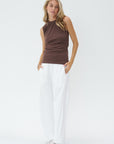 TIBI - Tshirting Shirred Crewneck Top, Cacao