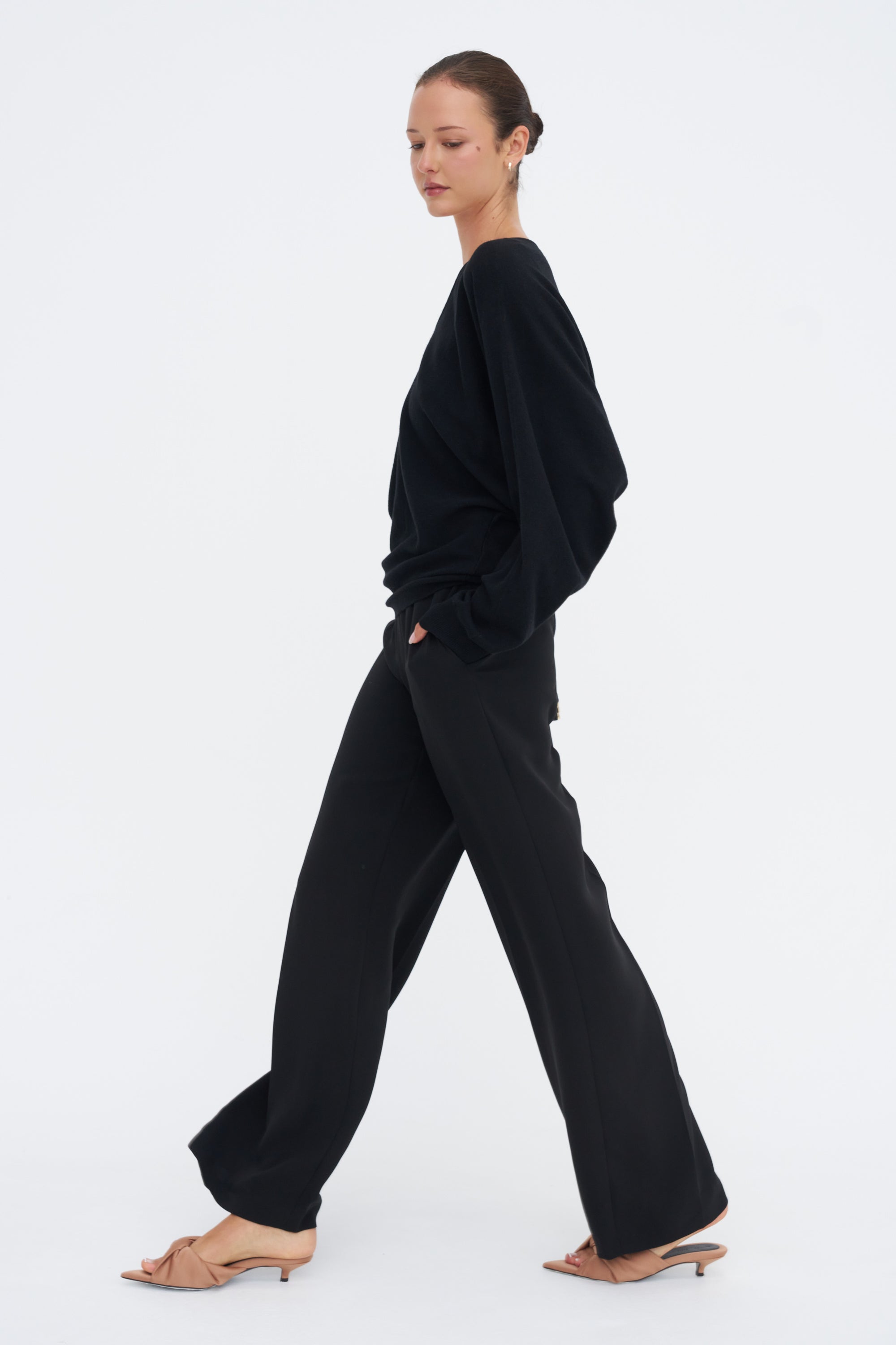 Maud Zip Pull-on Pants, Black