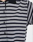Merino Wool Striped Polo Cardigan, Black & White