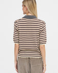 Organic Cotton Striped Polo, Grey & Beige