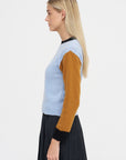 Cashmere Color-Block Sweater, Light Blue