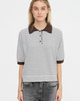 Merino Wool Striped Polo, Brown & White