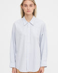 Drop Neck Oxford Shirt, Blue & White Pinstripe