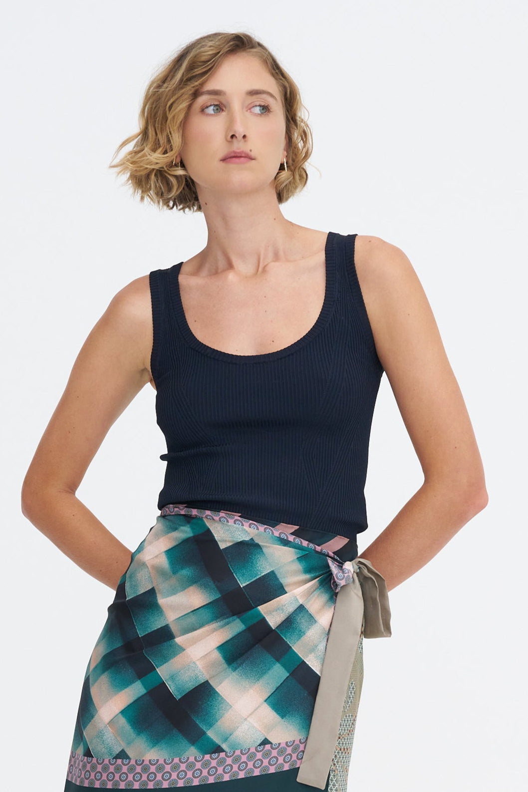 Ribbed Tank Top, Navy