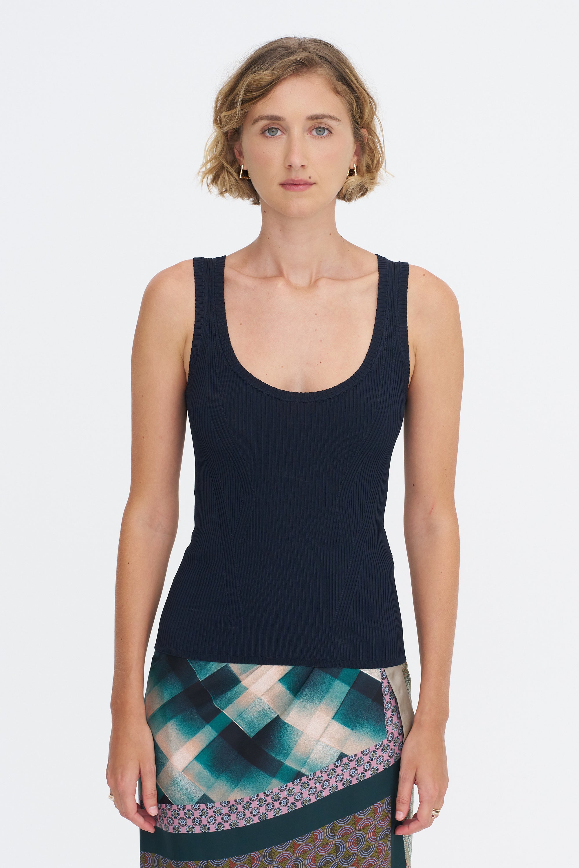 Ribbed Tank Top, Navy
