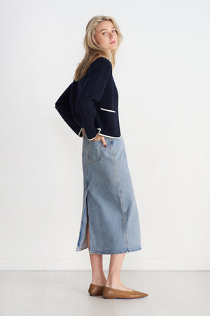 LOULOU STUDIO - Rona Long Denim Skirt, Washed Light Blue