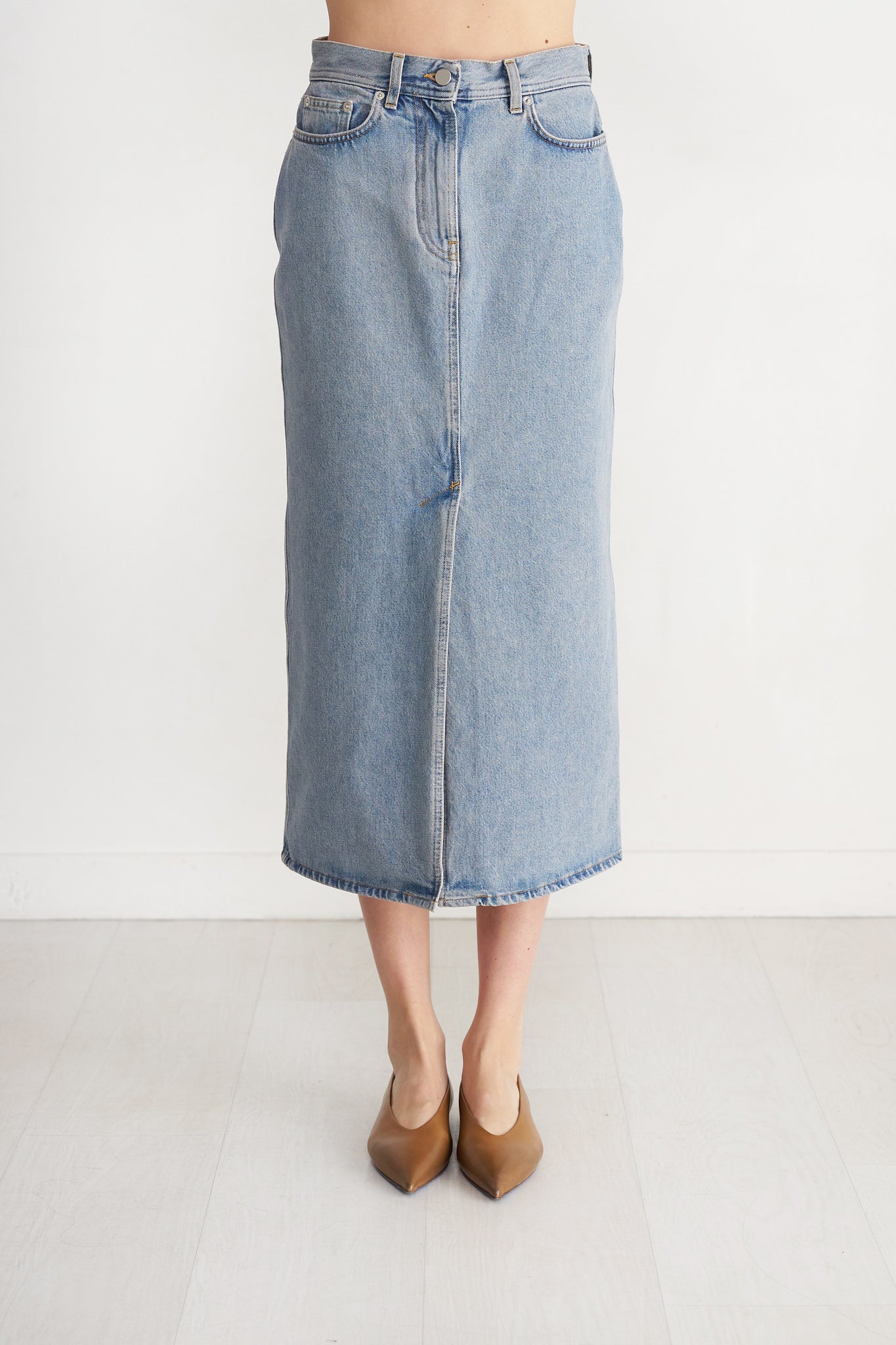 LOULOU STUDIO - Rona Long Denim Skirt, Washed Light Blue