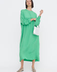 4-Ply Silk Long Sleeve Cocoon Dress, Green