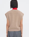 Cardigan Stitch Sweater Vest With Removable Dickie, Latte