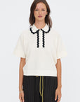 Duc - Elbow-length Knit Top, Natural & Deep Black