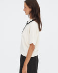Duc - Elbow-length Knit Top, Natural & Deep Black