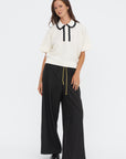 Duc - Elbow-length Knit Top, Natural & Deep Black