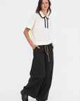 Duc - Elbow-length Knit Top, Natural & Deep Black
