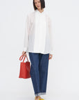 Silk Voile Easy Pintucked Shirt, Ivory