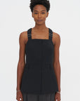 Recycled Tropical Wool Overall Top, Black