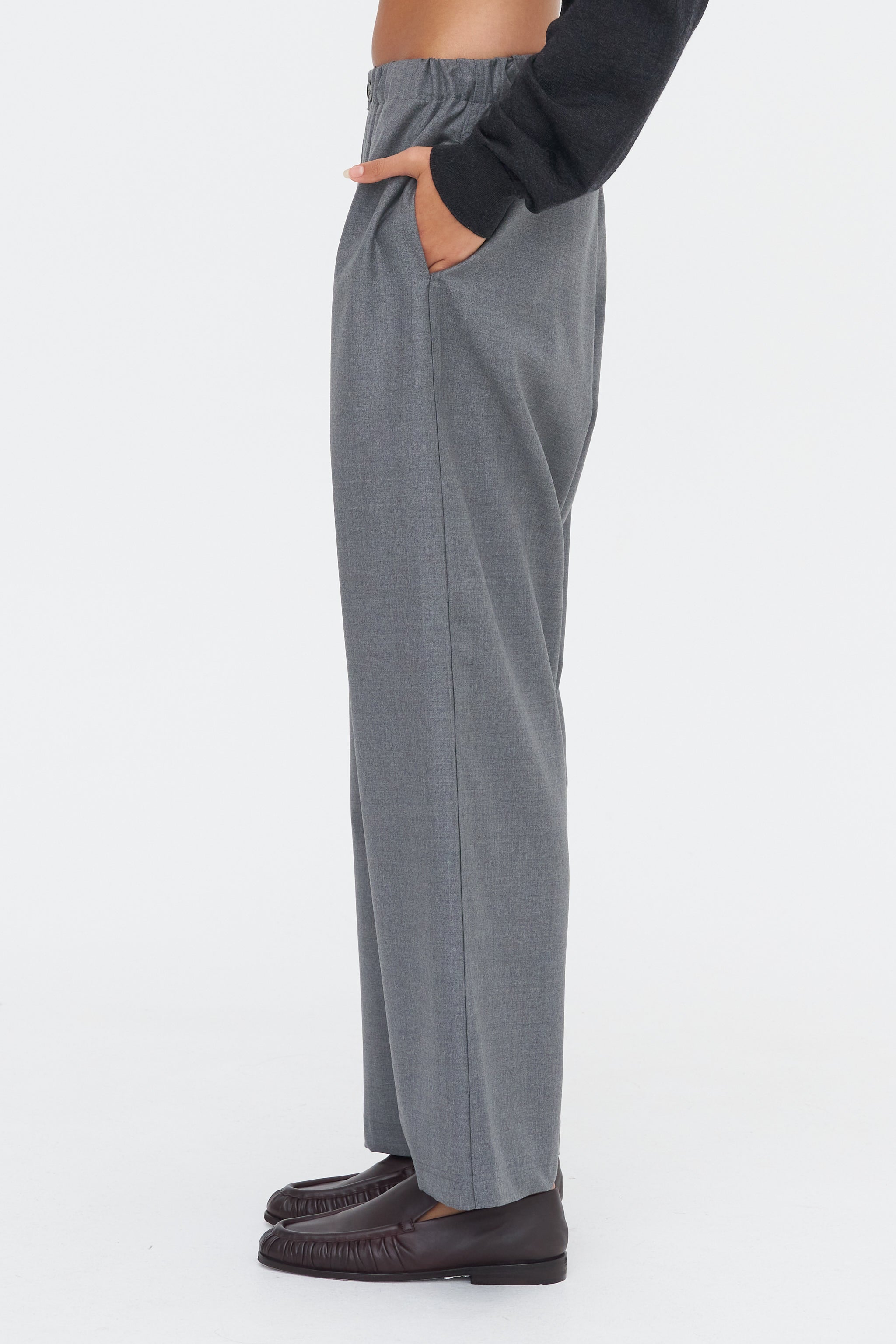 dissonance購入 wool wide slacks グレー Pinot Wo110 - Superfine Wool Trousers, Mid Grey Melange