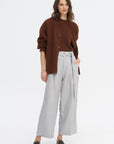 Belted Wide Leg Crop, Grey Chambray