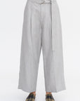 Belted Wide Leg Crop, Grey Chambray