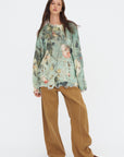 Printed Oversized Sweater, Turquoise Floral