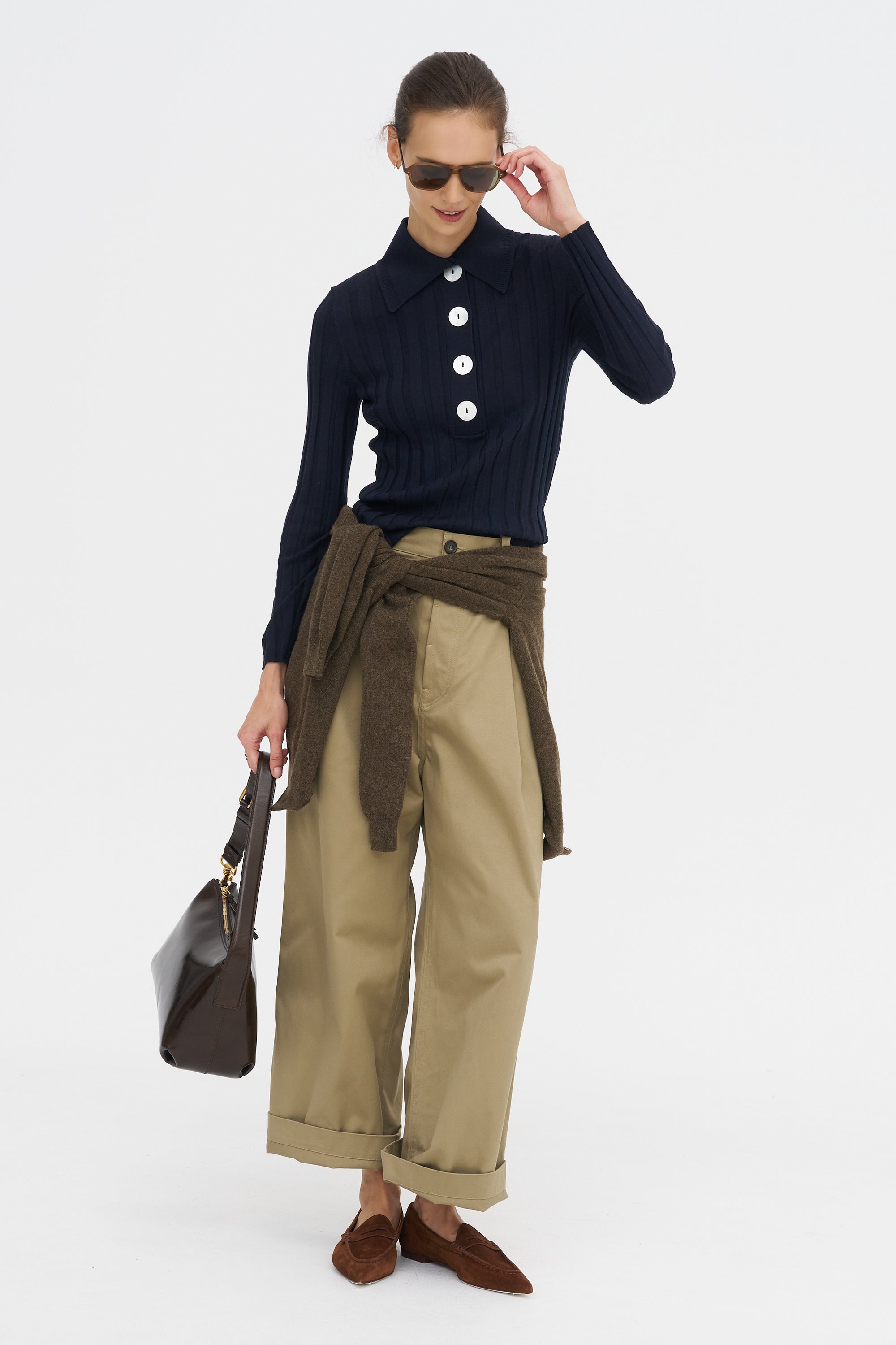 Sugarman Long Sleeved Knit Polo, Navy