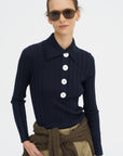Sugarman Long Sleeved Knit Polo, Navy