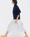 Scribble Dot Print Pull On Pleated Skirt, Black & White Multi