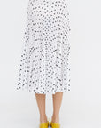 Scribble Dot Print Pull On Pleated Skirt, Black & White Multi