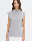 May Ycom - Sleeveless Vest With Collar, Light Grey Melange