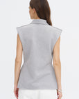 May Ycom - Sleeveless Vest With Collar, Light Grey Melange