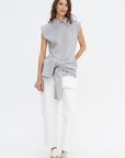 May Ycom - Sleeveless Vest With Collar, Light Grey Melange