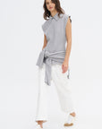 May Ycom - Sleeveless Vest With Collar, Light Grey Melange